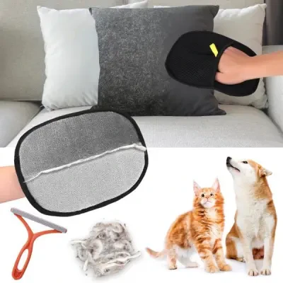 Electrostatic Pet Hair Remover Gloves  Dog & Cat Hair Cleaning Tool for Sofa, Clothes, Car & Furniture