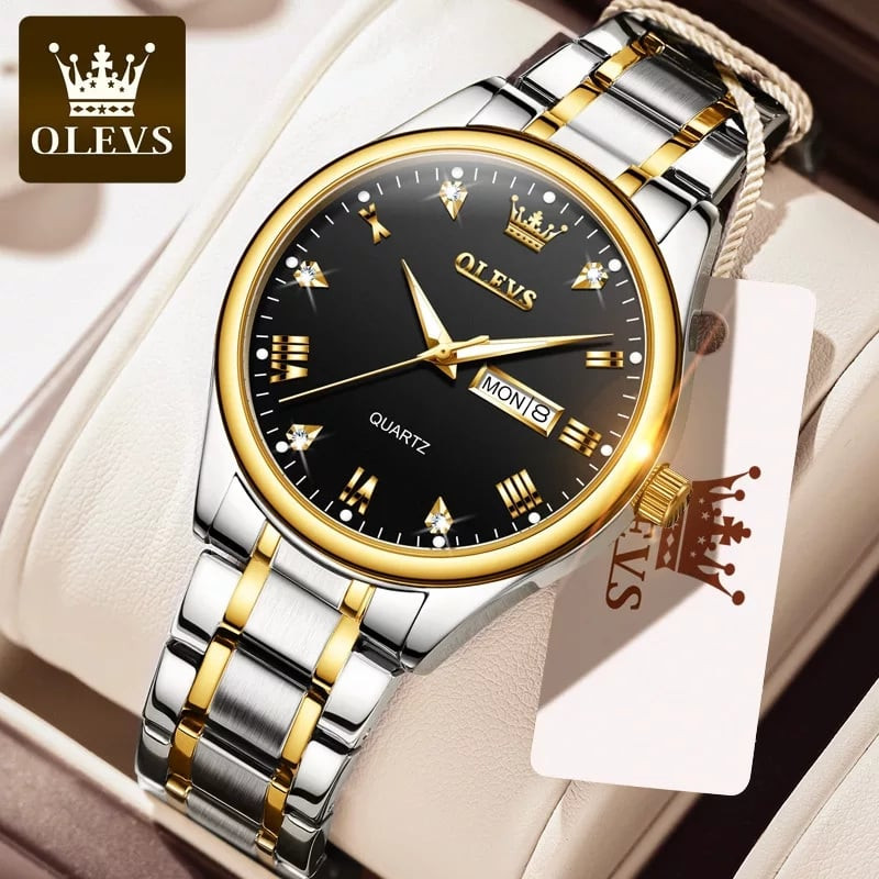 Olevs Luxury Mens Quartz Watch(Black -White)