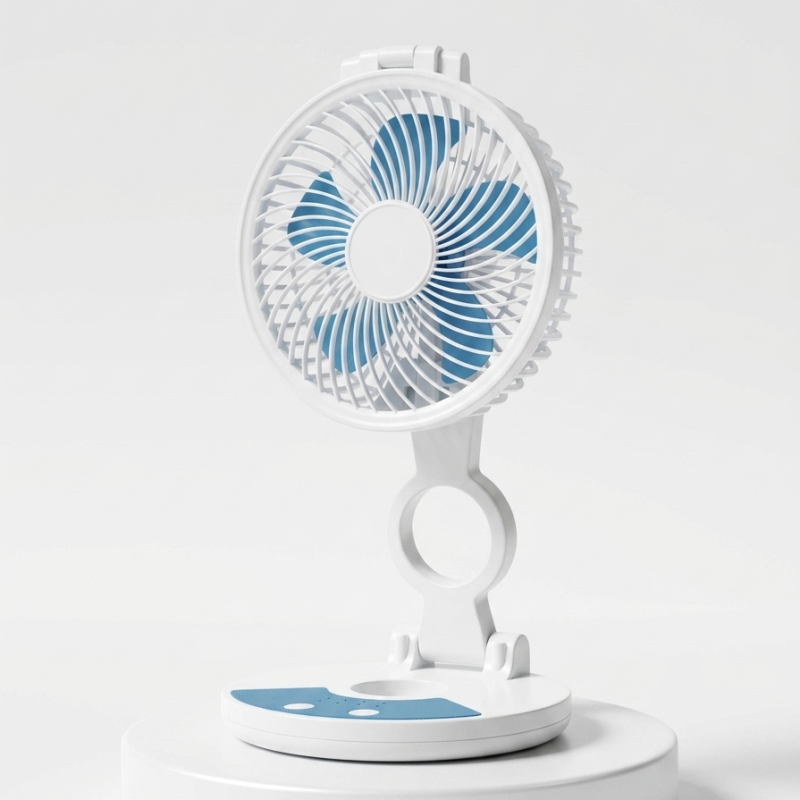 ZT Rechargeable Folding Desktop Fan with Integrated LED Light – Portable Foldable Pocket Cooling Fan with Adjustable Speed, USB Charging & Silent Operation