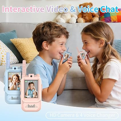 Kids Video Walkie Talkie 2-Way Intercom Set – 2.0" Screen, Built-in Camera, No SIM/Internet Required, Type-C Rechargeable Wireless Toy for Children