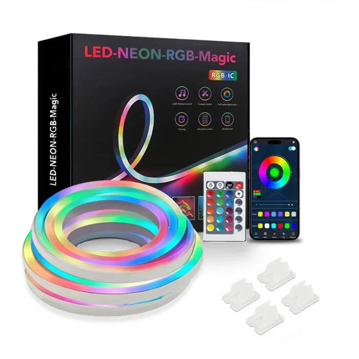 LED Neon RGB Magic Flexible Strip Light – App & IR Remote Controlled Smart Neon Rope Light with Music Sync, Timer & Dynamic Color Changing Features