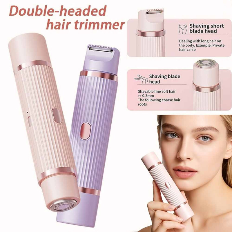 2-in-1 Multifunctional Women’s Electric Trimmer & Shaver – Painless Portable Facial, Body & Private Parts Hair Remover with USB Charging & Light Purple Design