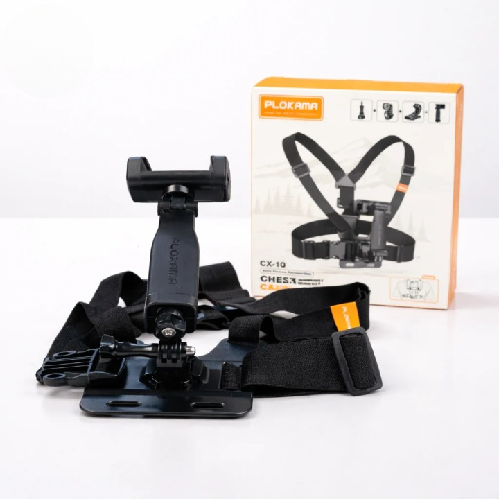 PLOKAMA CX-10 Chest Mount Camera Holder – Adjustable POV Body Harness Strap with 360° Rotating Clip for Smartphones & Action Cameras for Biking, Vlogging & Hiking