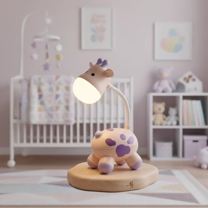 Cute Giraffe Night Light & Desk Lamp – Flexible Gooseneck Rechargeable LED Reading Lamp with Micro-USB Charging for Kids Room & Bedside Decor