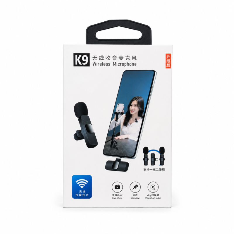 Wireless K9 Lavalier Microphone – 2.4GHz Clip-On Mic with 9ms Ultra-Low Latency, 20M Range, Intelligent Noise Reduction & 10H Battery for Mobile & Camera