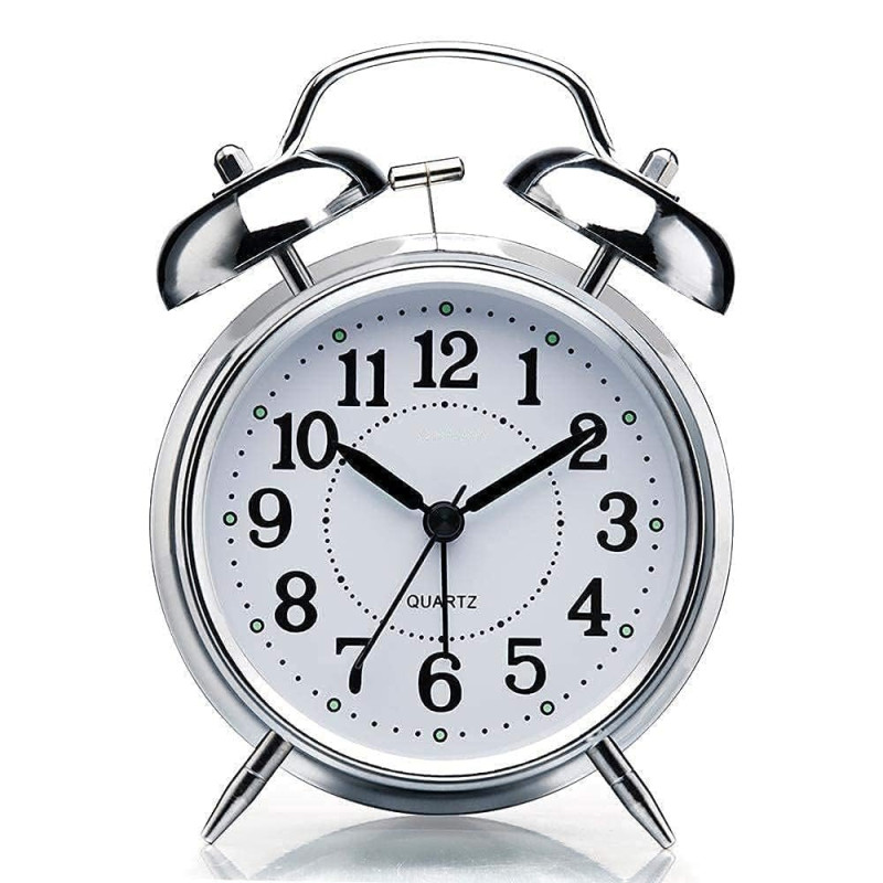 Round Copper Metal Twin Bell Alarm Clock – Non-Ticking Retro Desk Clock with Loud Ring for Morning Wake Up (Durable Metal Design)