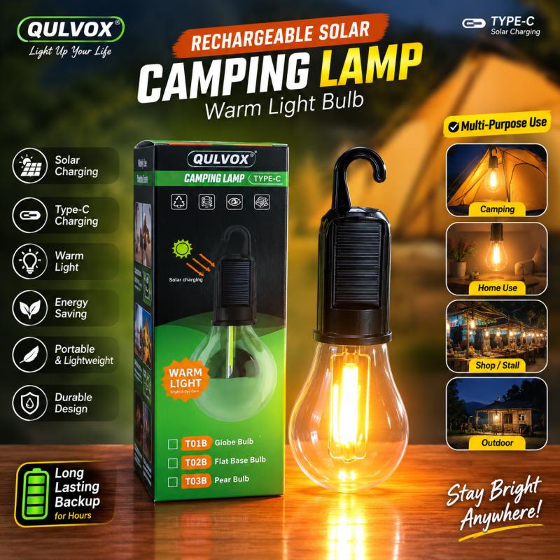 Rechargeable Solar Camping Lamp – Portable LED Hanging Lantern with Type-C Charging, Warm Ambient Light & Emergency Battery Backup for Outdoor & Home Use