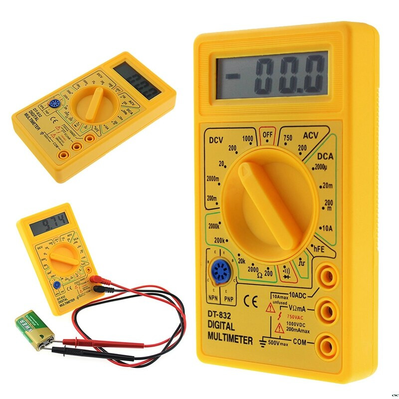 Professional DT830 / DT832 Digital Multimeter – Compact Pocket Multitester with LCD Display, DC/AC Voltage, Current, Resistance, Diode & Transistor Test