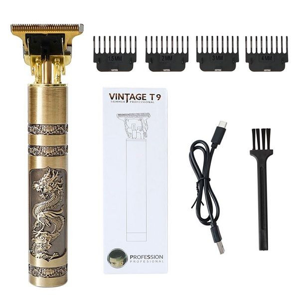 Rechargeable Vintage T9 Hair Clipper & Beard Trimmer – Cordless Stainless Steel Men’s Grooming Kit with USB Charging, 360-Degree Close Shave & 120-Min Battery Life