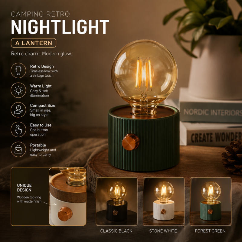 Vintage Edition LED Bulb Night Light – Rechargeable Cordless Art Classics Table Lamp with Dimmable Rotary Knob & Warm Ambient Glow for Bedroom & Home Decor
