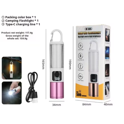 Rechargeable LED Camping Flashlight – 500 Lumens Portable Tactical Torch with Big Floodlight, Digital Battery Display & USB Charging