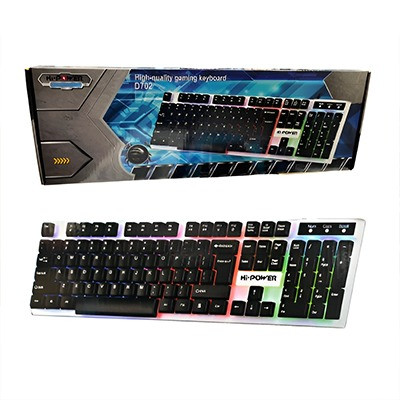 Hi-Power D702 RGB Gaming Keyboard with Bangla Layout – Full-Size 104-Key QWERTY Standard USB Wired Keyboard, Dual-Tone Black & White Keycaps, Multi-Color Backlighting & Plug-and-Play