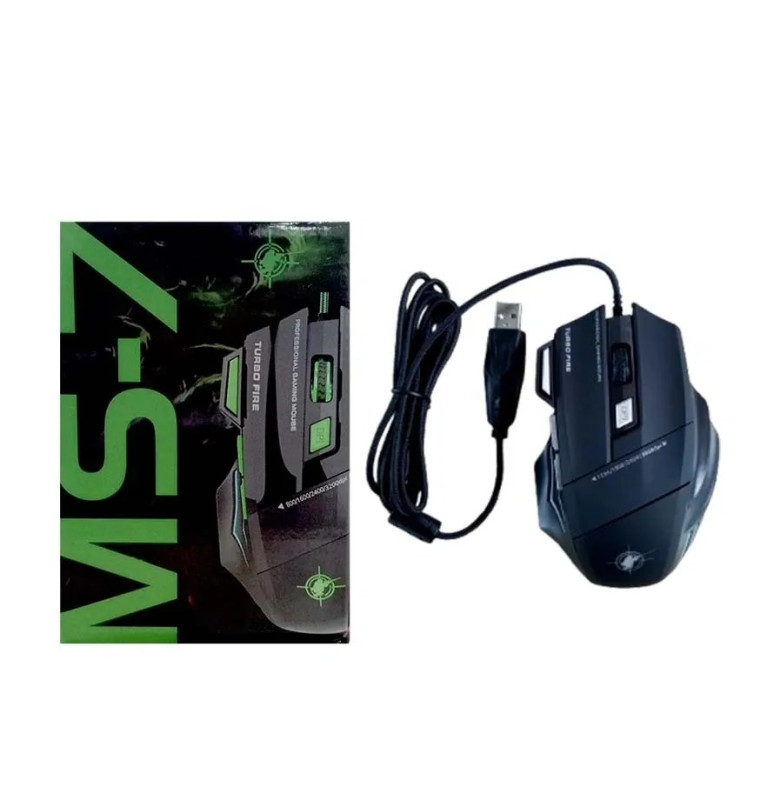 MS7 Professional Wired Gaming Mouse – Up to 3200 Adjustable DPI, Dedicated Turbo Fire Key, 7 Programmable Buttons, Braided Cable, Multi-Color RGB Breathing Lighting & Ergonomic Design