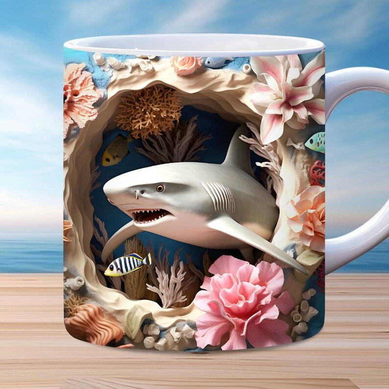 Ocean Shark Mug – Premium Ceramic Coffee Mug with 3D Underwater Shark Design, Microwave & Dishwasher Safe