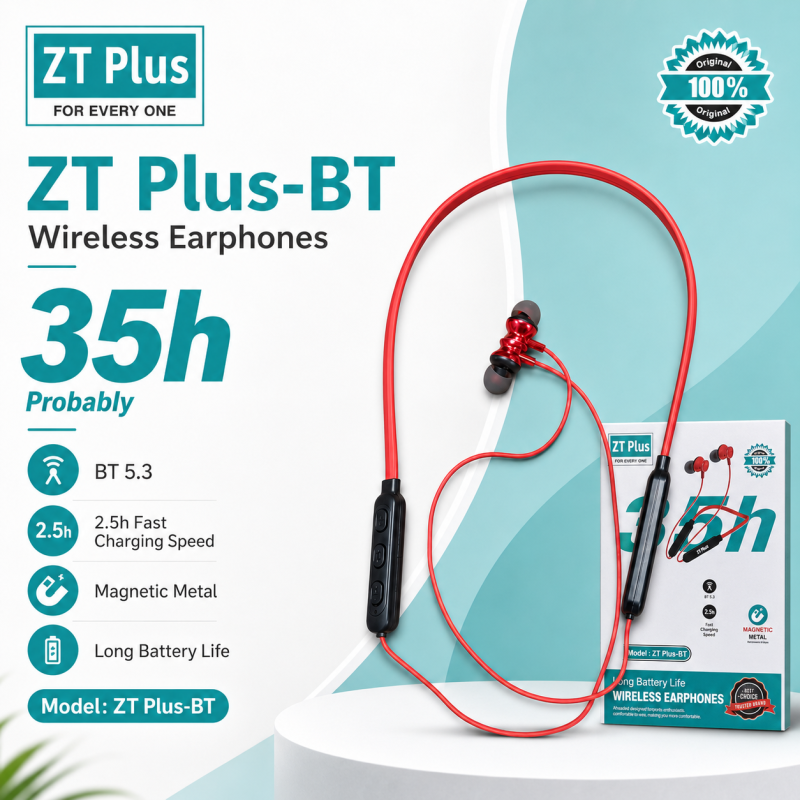 ZT Plus BT Wireless Neckband Earphone – Bluetooth 5.3 Headset with 35H Battery Life, Fast Charging, Deep Bass & Magnetic Metal Earbuds