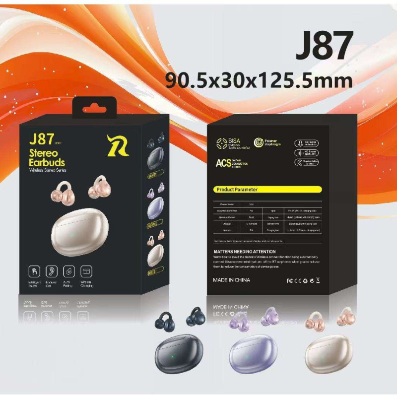J87 Air Conduction Open-Ear True Wireless Earbuds – Bluetooth 5.4 TWS Sports Headphones with Wireless Charging, ENC Noise Cancelling & 24H Battery