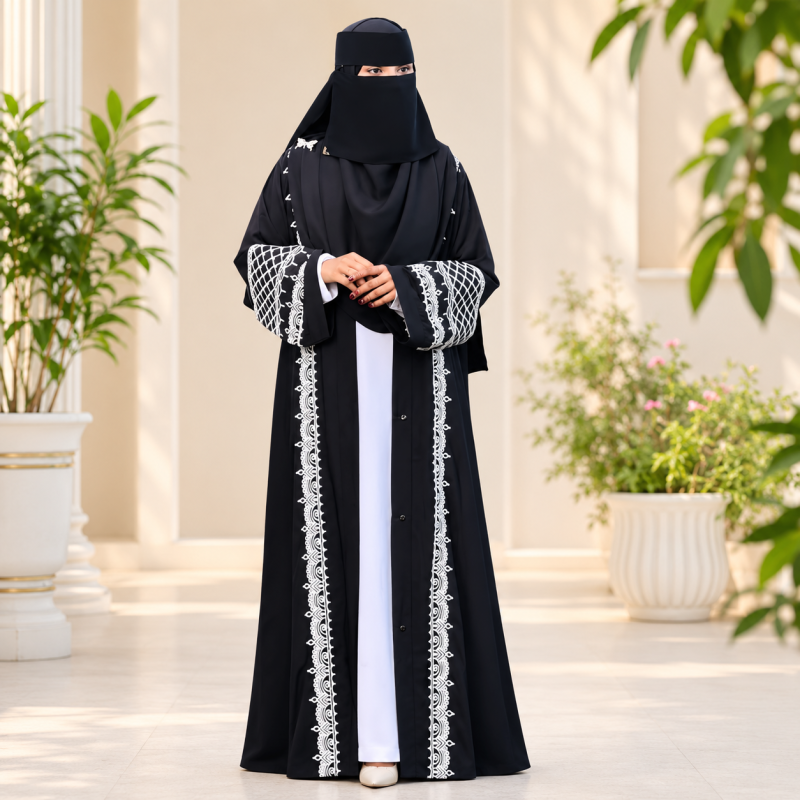 Premium 3-Piece Dubai Fabric Abaya Set with Original Embroidery (Koti, Inner & Hijab)
