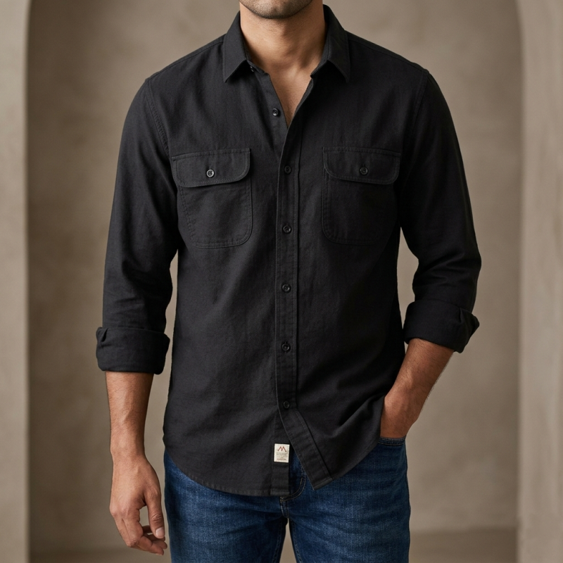 High Thickness Double Pocket Shirt.. ( Black)