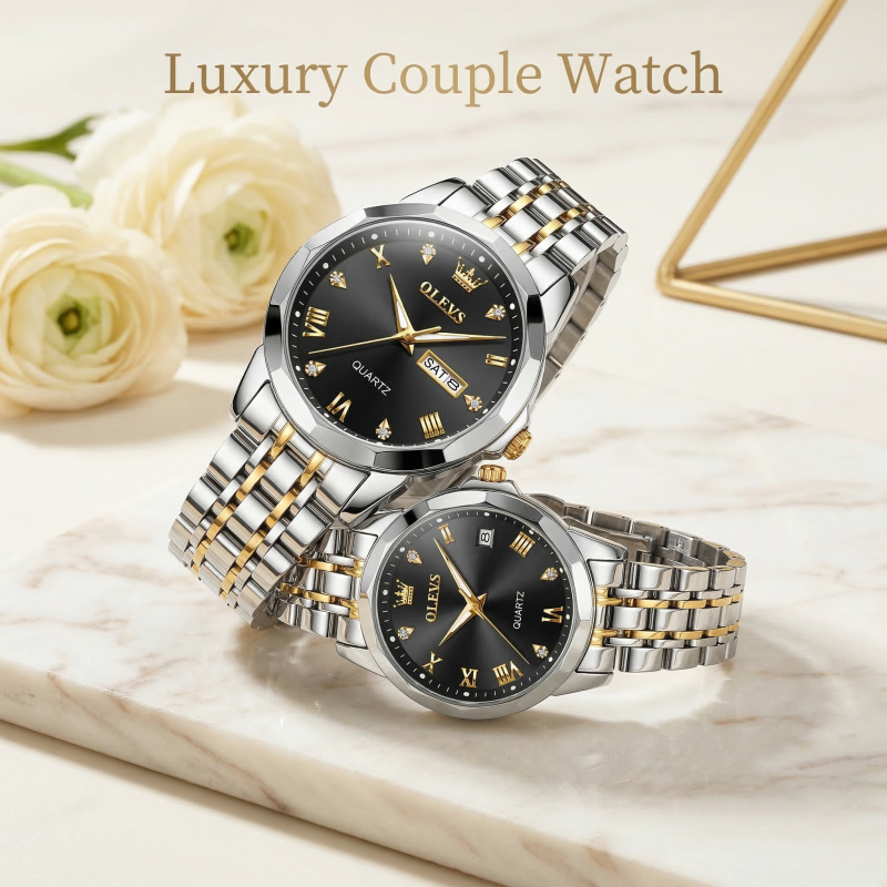 Olevs  Stainless Steel fashionable  Couple watches Silver black