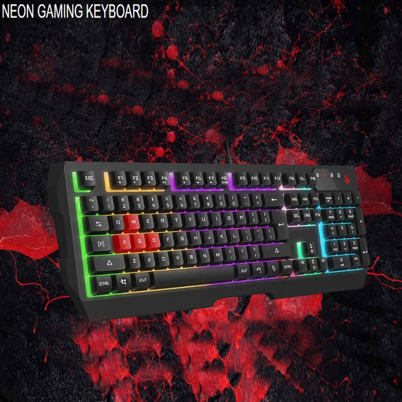 Bloody S510N Pudding Black Neon Gaming Keyboard – 1000Hz Polling Rate, 1ms Key Response, Adjustable Neon Backlit, Double Water-Resistant & Screw-Enhanced Space-Bar