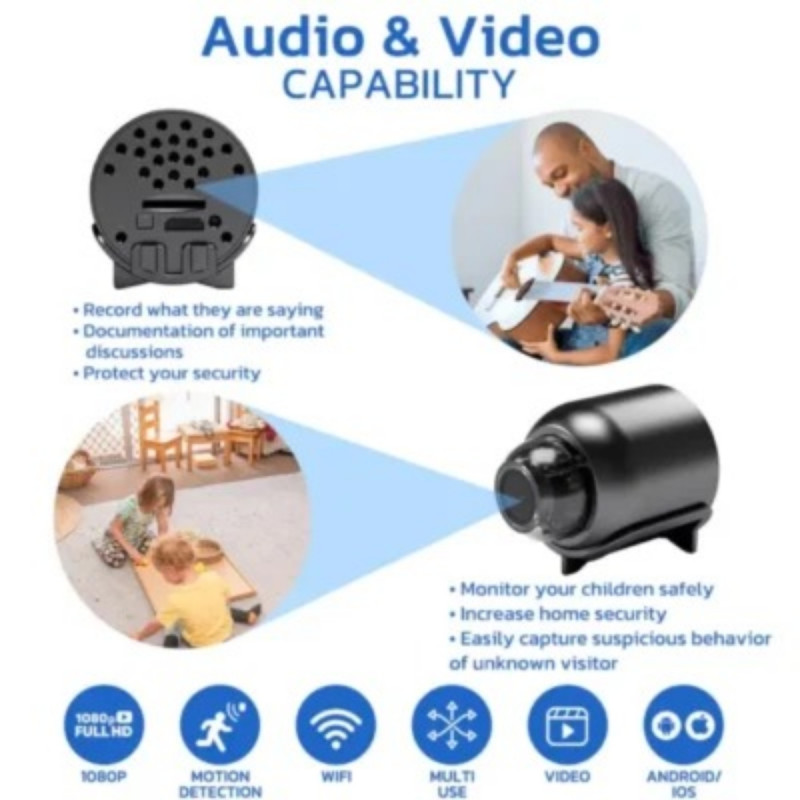 Rechargeable GFOUK™ Minieye Nanny Cam Full HD – Mini Hidden Spy Camera with 1080P Wireless WiFi, Mobile App Control & 128GB SD Card Support