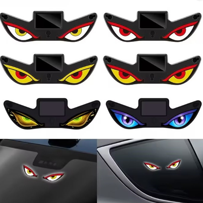 Solar & USB-C Devil Eyes LED Car/Bike Window Light – Smart Motion Sensor Warning & Ambient Styling Light with Dynamic Lighting Effects