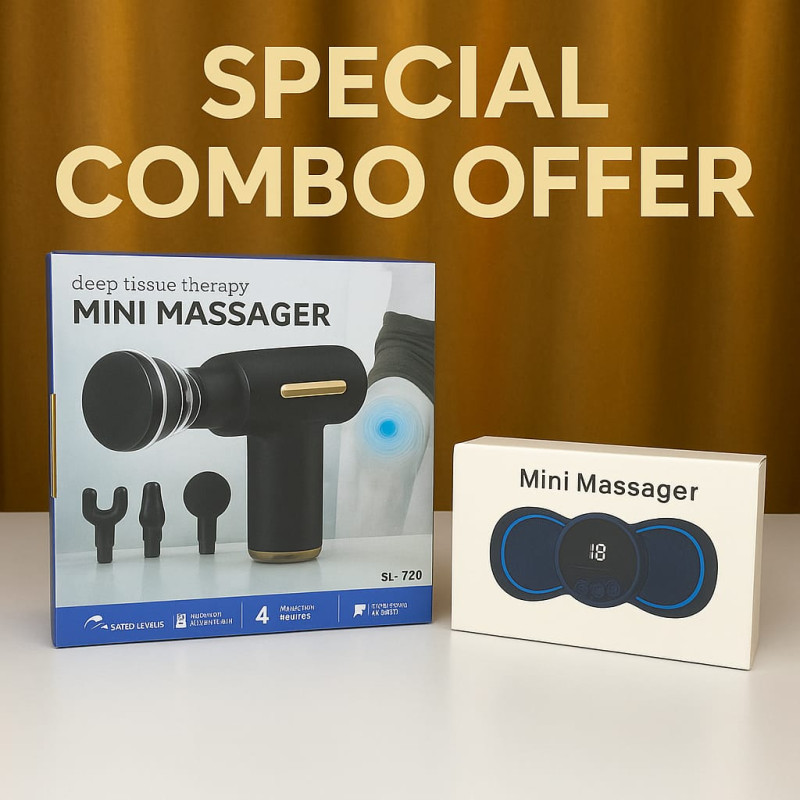 Mini Deep Tissue Therapy Massager SL-720 & Smart Mini Neck Massager Combo – Portable Rechargeable Electronic Body & Muscle Pain Relief Massager Set