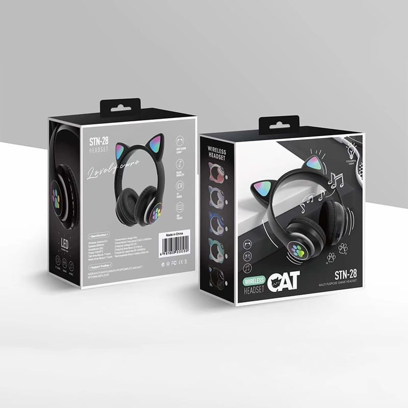 CAT STN-28 Wireless Cat Ear Headset – Bluetooth 5.0 Over-Ear Headphones with 40mm Speakers, 400mAh Battery, 7-Hour Playtime & Cute Stylish Design