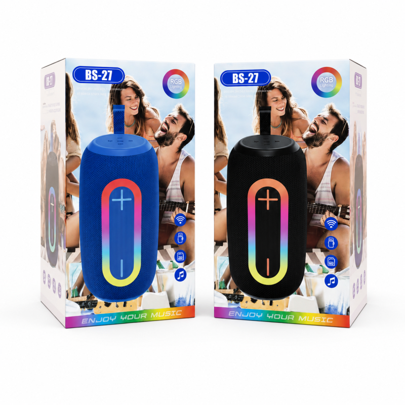 BS-27 RGB Wireless Bluetooth Speaker – Portable Outdoor Speaker with Dynamic LED Lights, Bluetooth Connectivity, USB/TF Card Support & Splashproof Design