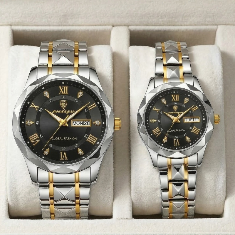 Poedagar Luxury Couple Watch (Water Resistant)