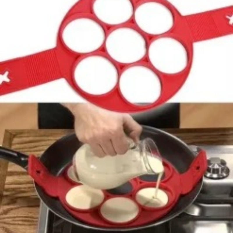 Magic Flip’n’Cook 7-Hole Silicone Pancake Maker & Egg Ring – Non-Stick Flip Cooker Mould for Easy Pancakes, Omelettes, Small Flatbreads & Snacks