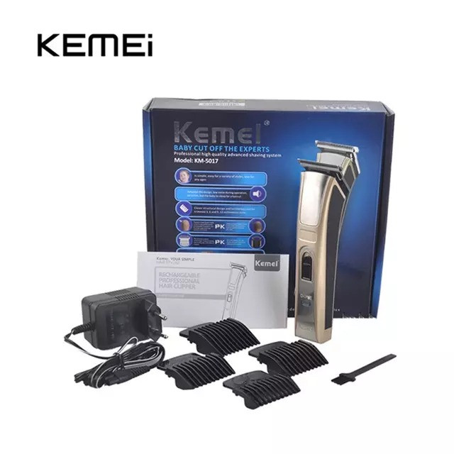 Kemei KM-5017 Professional Rechargeable Hair Clipper & Beard Trimmer – Cordless Grooming Kit with Silver Pd Motor, Carbon Steel Blades & 60-Min Run Time