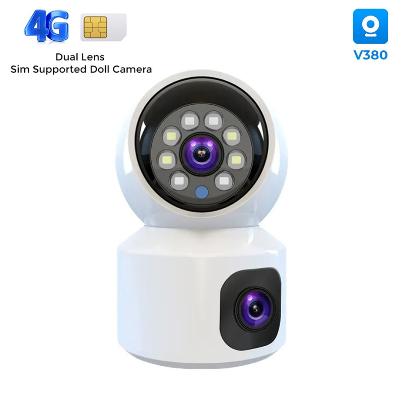 V380 Pro Dual Lens 4G SIM Supported Security Camera – Wireless PTZ Outdoor Camera with Full Color Night Vision, Human Tracking & Cloud Storage