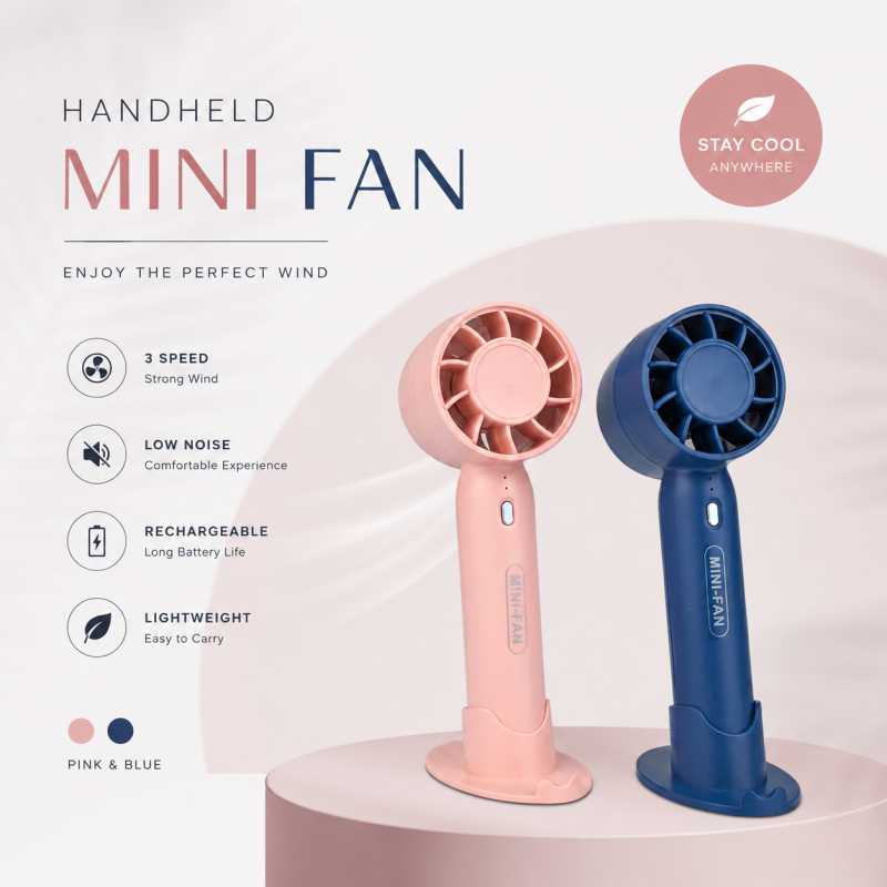 T10 Handheld Mini Fan – Portable USB Rechargeable Desk Fan with Adjustable Speed, Low Noise High-Speed Airflow & Desktop Stand for Travel & Office