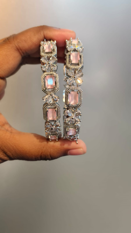 Premium Diamond-Cut AD Stone Bangle Set