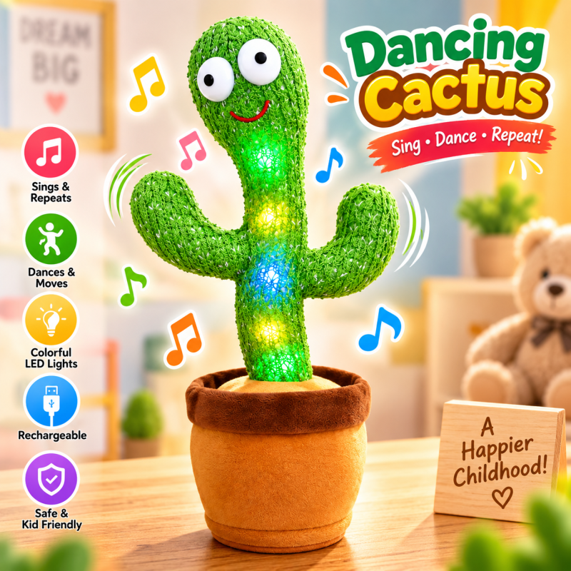 HelloKimi Singing & Dancing Cactus Plush Toy – Rechargeable Interactive Electronic Toy with 120 Songs, Wiggling & Copying Features, Safe PP Cotton Soft Doll, Perfect Kids Educational & Party Gift (32c