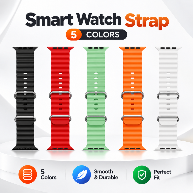 Universal Silicone Smart Watch Strap – 5 Colors Combo Pack (Smooth & Durable)