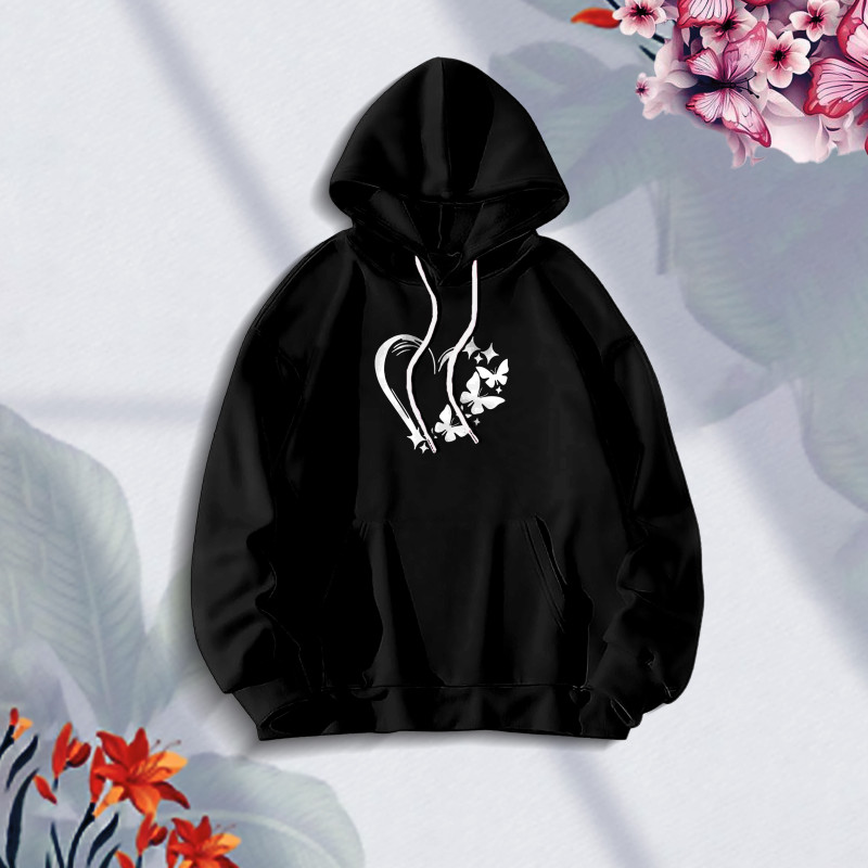 Premium Comfortable (Love Butterflies-Black) Ladies winter hoodie