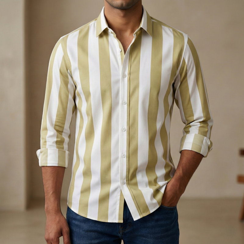 Men's long sleeve stripe / print shirt
