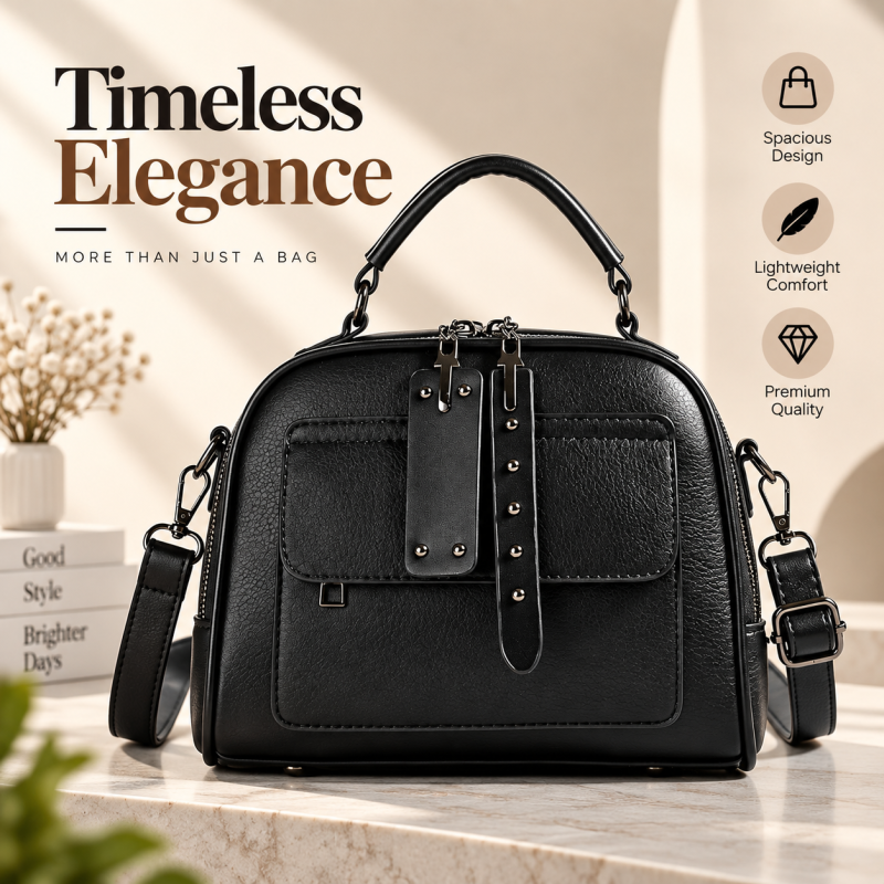 Huinian XR998-80 High-End Women's Large Capacity Commuting Handbag (Black) – Soft Synthetic Leather Multi-Layer Shoulder Purse with Trendy Chains, Pearls, Lock Decor & Secure Zipper Closure (30x25x13 