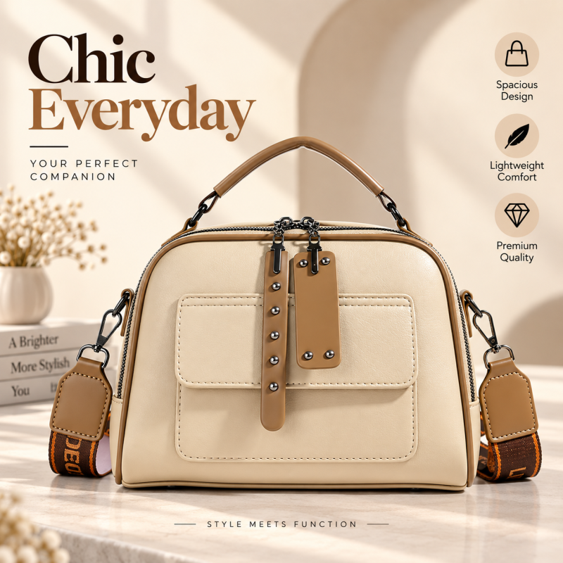Huinian XR998-80 High-End Women's Large Capacity Commuting Handbag (Cream) – Soft Synthetic Leather Multi-Layer Shoulder Purse with Trendy Chains, Pearls, Lock Decor & Secure Zipper Closure (30x25x13 