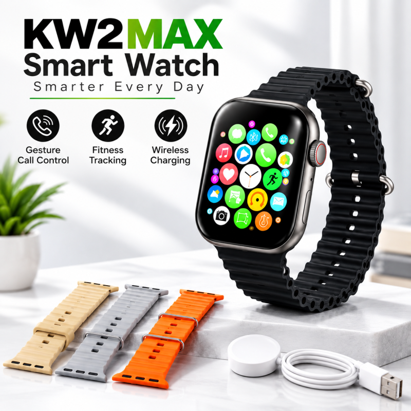 KW2 Max Smart Watch with Curve AMOLED-like Display, Gesture Control & Wireless Charging