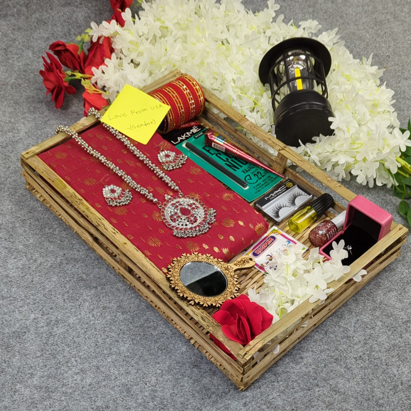 Premium Half Silk Jamdani Saree Combo Set - Red