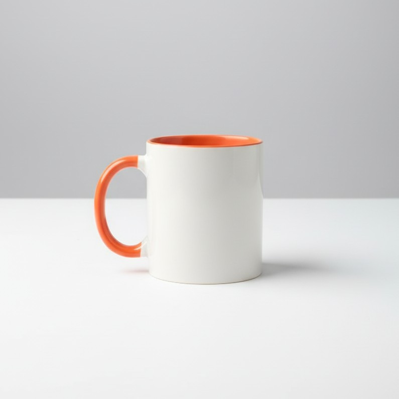 Rim Color Round Handle Coffee, Tea, Water Mug, Add Photo Text Logo Picture Image