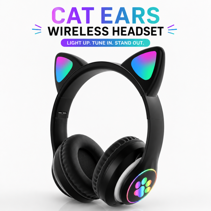 CAT STN-28 Wireless Cat Ear Headset – Bluetooth 5.0 Over-Ear Headphones with 40mm Speakers, 400mAh Battery, 7-Hour Playtime & Cute Stylish Design