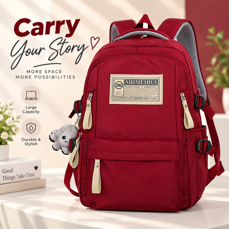 Aesthetic Large Capacity Red Backpack – Stylish Waterproof Casual Daypack with Multiple Spacious Compartments & Durable Easy-to-Clean Fabric for School, Travel & Daily Use