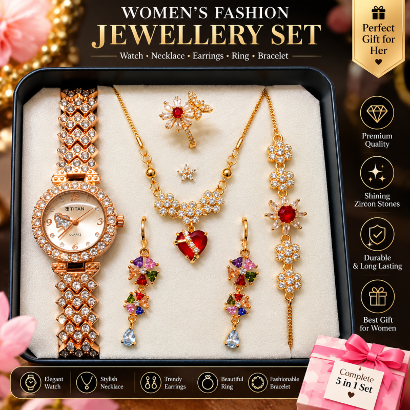5 in 1 Ladies Watch & Jewelry Gift Set