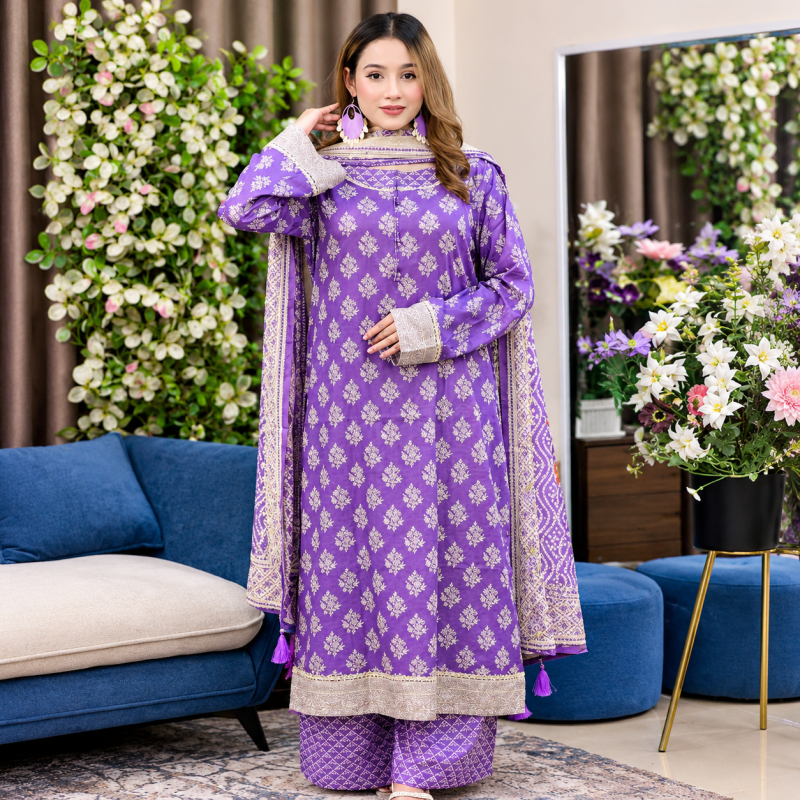 Purple Premium Unstitched 3-Piece Collection – A Regal and Elegant Look!