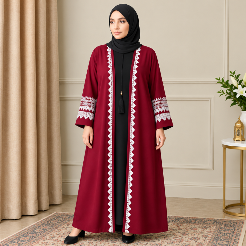 Invite Abaya 02 (Maroon and Black Contrast)