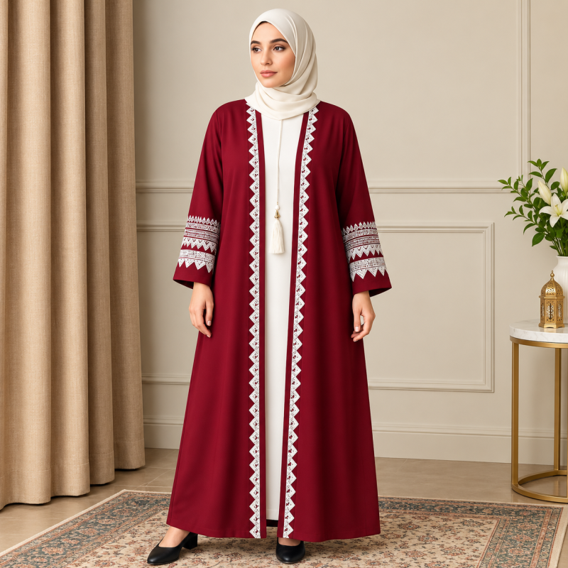 Invite Abaya 02 (Maroon Variant)